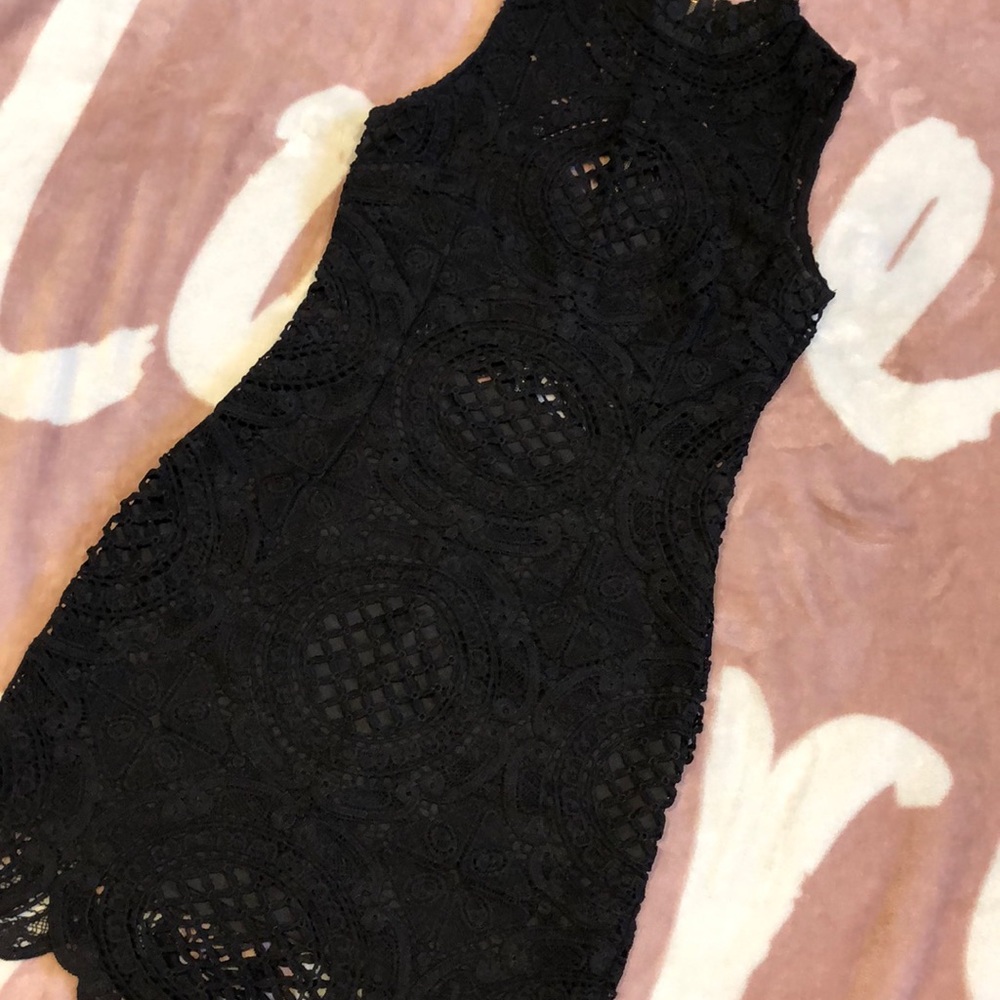 ANGL Black Fitted Crochet Dress